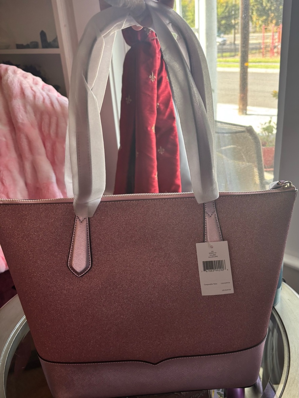 NWT Kate Spade Lola Glitter Tote Bag Pink Sparkle Large Shoulder Bag NEW